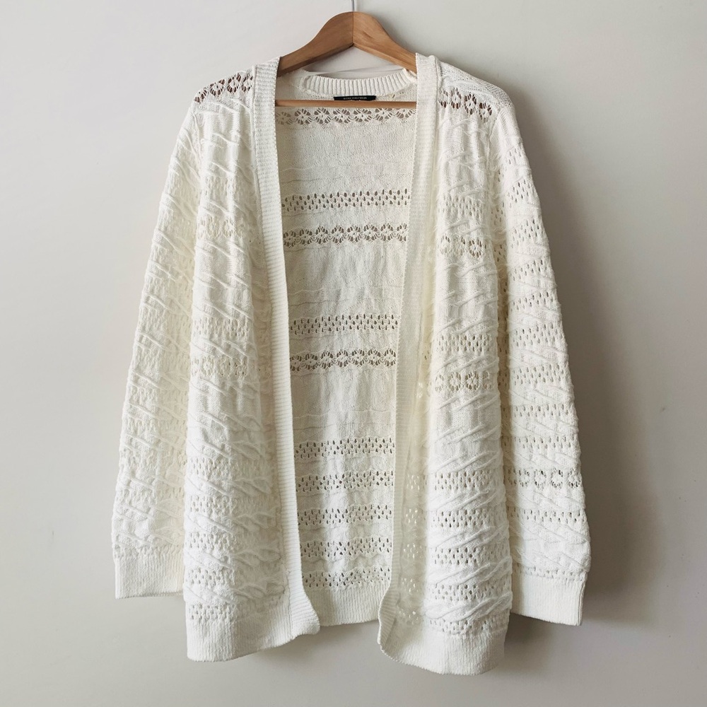 Kobi Halperin Cream Crochet Knit Cardigan Women Sz XS Coastal Fisherman Cozy